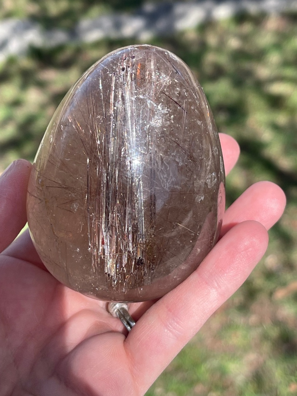 Transparent Copper Rutilated Quartz Polished Stone